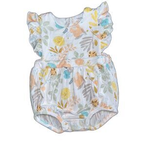 Angel Dear Bamboo Ruffle Sleeve Bubble Sunsuit Size 0-3m Floral Jungle Animal